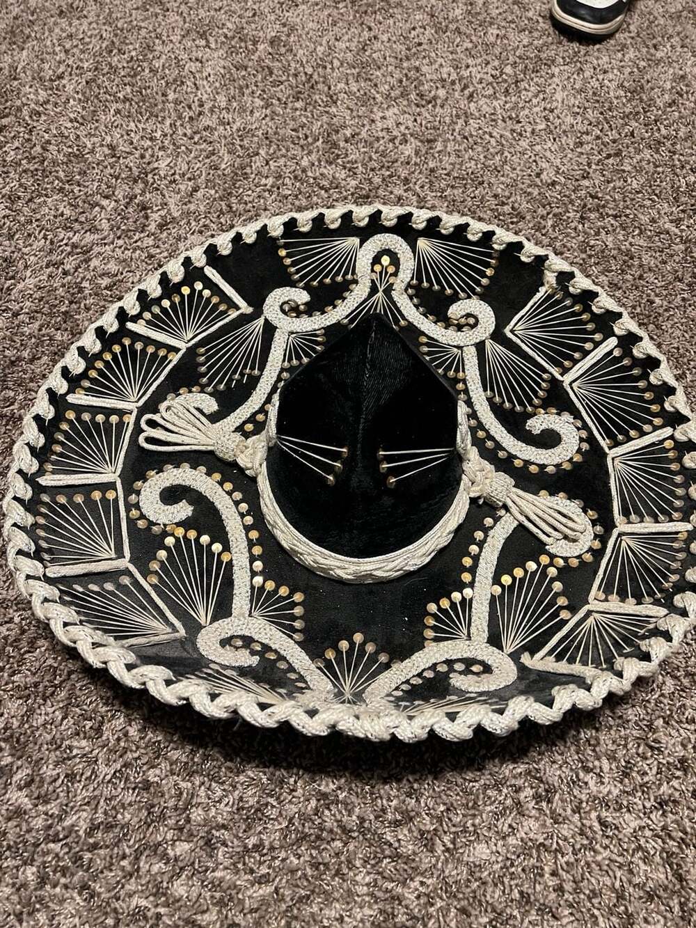 Vintage Mexican Charro Sombrero Black Velvet Silver Embroidery